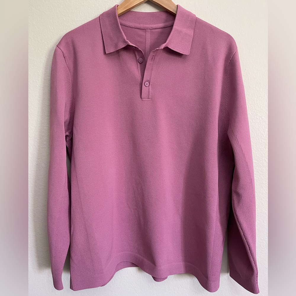 Lululemon Lightweight Knit Long Sleeve Polo color Mauve Pink size M - Picture 3 of 12